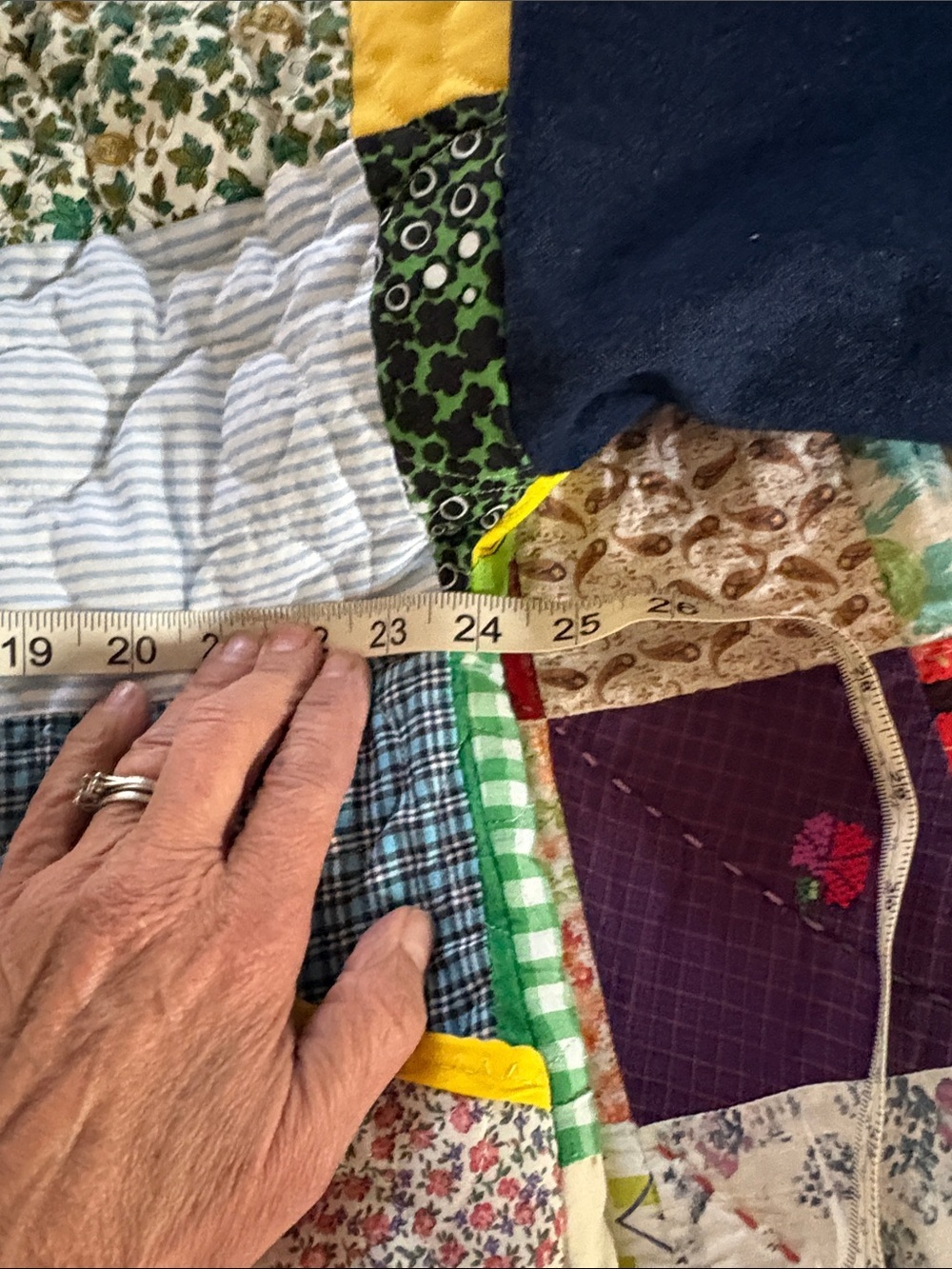Handmade Patchwork Quilted Jacket with Yellow Trim/Jean material on the sleeves - Picture 10 of 11